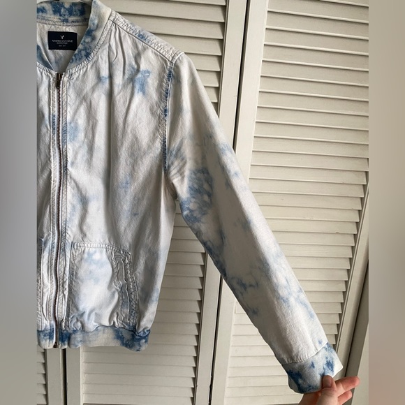 AEO Acid Wash Mini Bomber Jacket Size Small Cropped 3/4 Sleeve Size Small - Picture 3 of 7